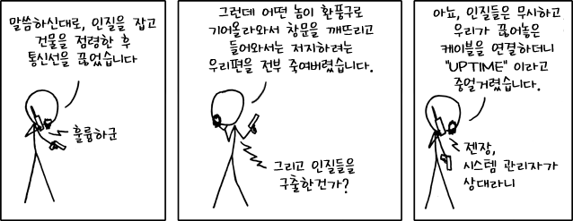정말 훌륭한 시스템 관리자들이 가지고 있는 이상한 의무감은 반사회적 인격 장애에 가깝지만, 그 의무감이 어둠의 세력과 당신의 고양이 블로그 서버 사이에 있다는 건 멋진 일입니다.